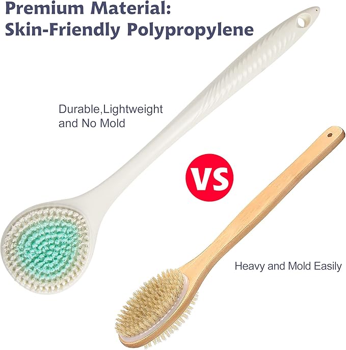 BEDELITE Back Scrubber for Shower, Soft Bath Brush Long Handle for Men & Women(16.4 Inches), Anti Slip Body Scrubber Exfoliator for Cleaning(Ivory)