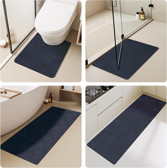 TYUU Bathroom Mat Quick Dry, Bathroom Rugs Non Slip Washable Thin Absorbent Bath Mat Fits Under Door Bathroom Floor Mat Perfect for Bath, Shower, or Sink 24"x60" Navy Blue