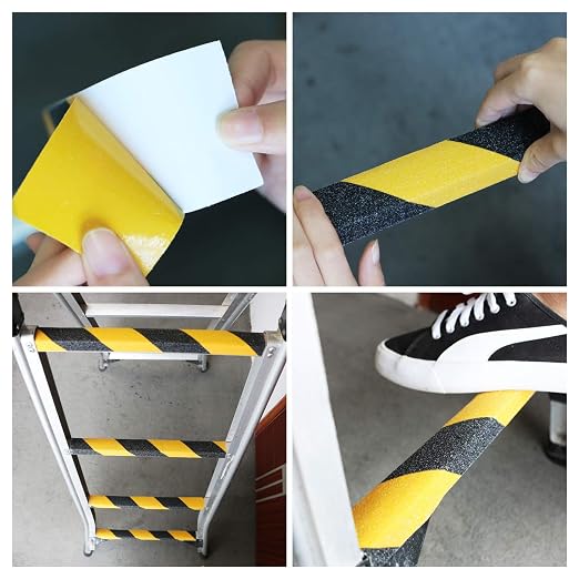 Anti Slip Safety Grip Tape 4 Inch x 60 Ft, Non Skid Tread for Stairs, Steps, Floors, Caution Dangerous Zones, Indoor and Outdoor Use (Yellow and Black)