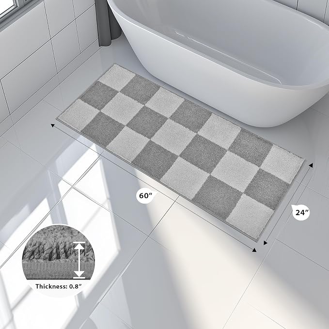 anllugs Bathroom Rugs 24" x 60", Non-Slip Extra Soft Absorbent Bath Rugs, Machine Washable Quick Dry Bath Mats for Bathroom Floor, Shower, Bathtub and Sink, Checkered Light Grey & Grey