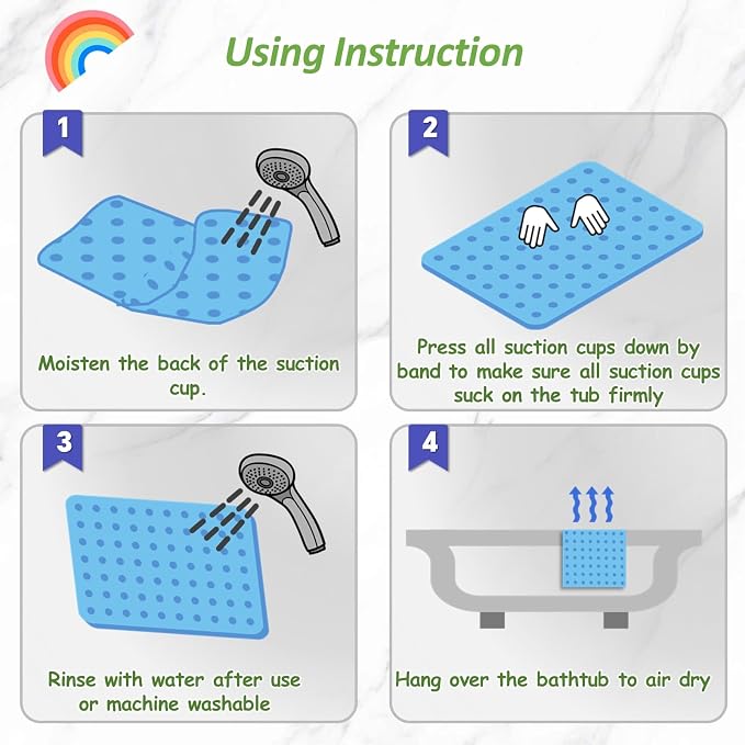 Pop It Bath Mat for Kids – Silicone Push Pop Sensory Toy, CPC Certified Non-Slip Rainbow Bathtub Mat with Suction Cups, Calming Stress Relief for Toddlers (27"x15")