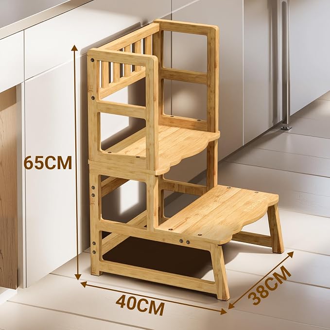 COSYLAND Toddler Step Stool with Removable Side Guard - Toddler Kitchen Stool Helper for Kitchen/Bathroom/Living Room/Bedroom - 300 lbs Capacity Step Ladder for Kids - Natural