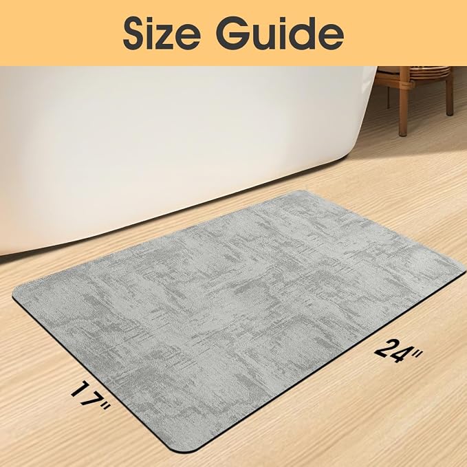 ACCUMTEK Non Slip Bath Mat, Thin Bathroom Rugs Fit Under Door, Quick Dry Bath Mats, Machine Washable Bath Rugs for Bathroom, Bathtub & Kitchen, Bathtub, Light Gray/Marble/24 x17