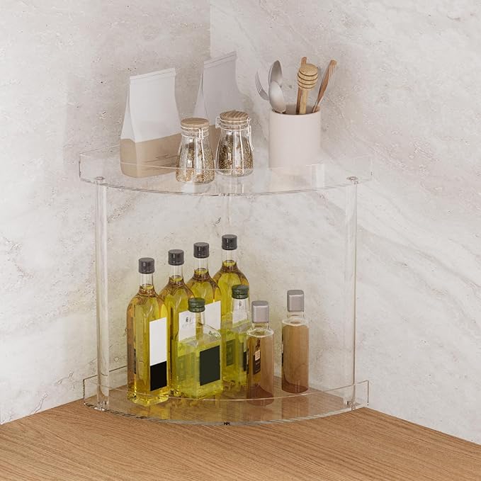 Bathroom Counter Organizer Countertop 2 Tier Storage Acrylic Corner Makeup Organizer for Makeup, Perfume, Vanity, Spice Rack, Bathroom Sink, Coffee Station(Clear)