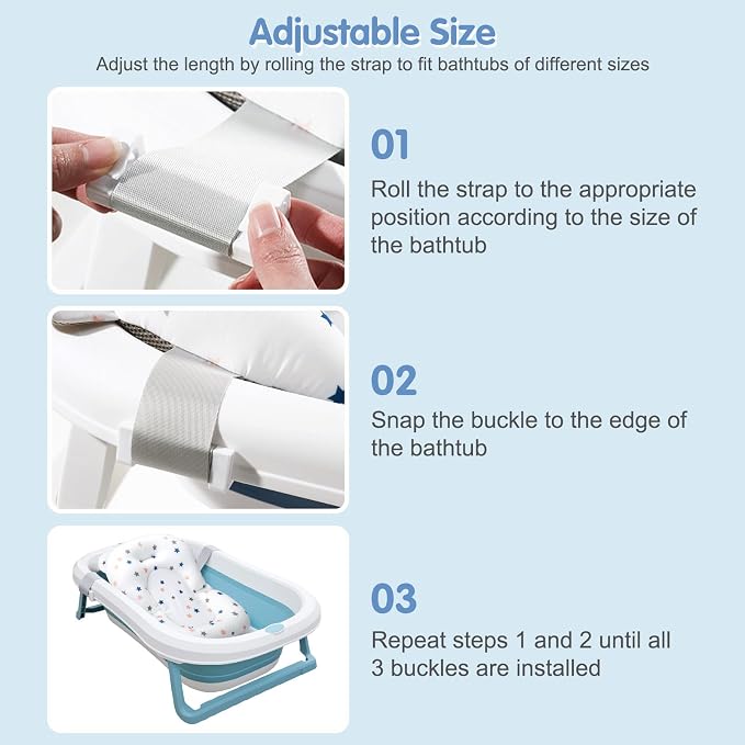 Colorlife Baby Bath Seat Support Net Infant Bathing Seat Support Mat, Adjustable Comfortable Non-Slip Three-Pointed Baby Shower Bathtub Sit Up Mesh for Newborn 0-12 Months-White Star(No Bathtub)
