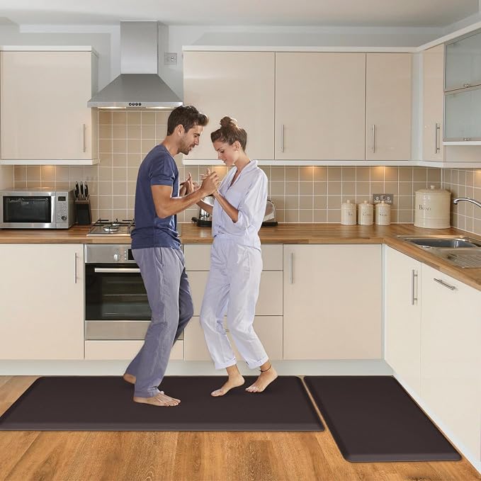 HappyTrends 2 PCS Kitchen Mat Cushioned Anti-Fatigue Floor Mat, Heavy Duty Ergonomic Comfort Foam Standing Mat,20"x30"+20"x47",Chocolate