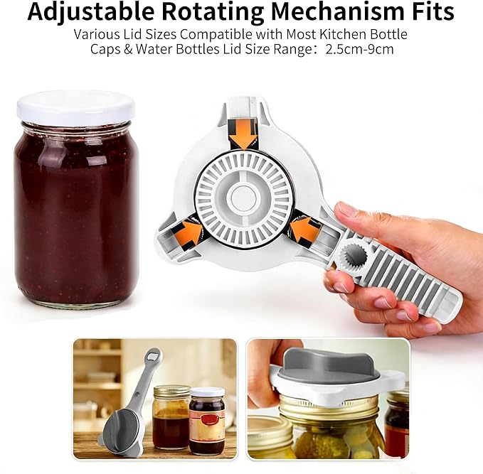 New 4-in-1 Retractable Jar Bottle Opener, Adjustable Stainless Steel Lid Remover with Non-Slip Grip for Seniors, Multi-Functional Jar Opener with Ergonomic Handle for Kitchen Jars Cans Bottles(Purple)