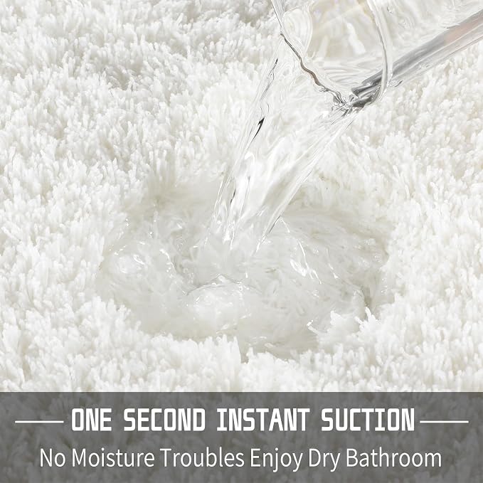 Yimobra Fluffy Plush Bath Rug, Super Shaggy Soft Comfortable Non Slip, Water Absorbent Microfiber Bath Mat, Dries Quickly, Machine Washable Thick Bathroom Rugs for Shower, 70" X 24", Off White