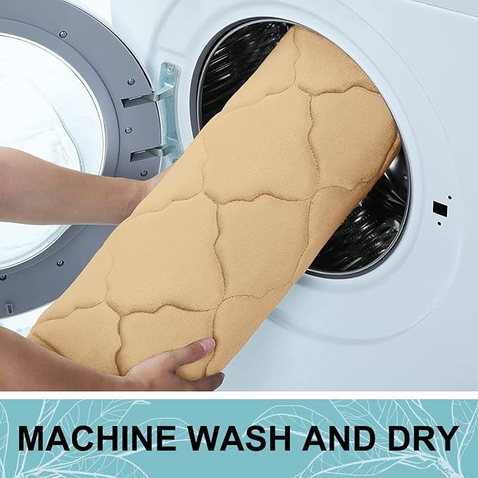 OLANLY Memory Foam Bath Mat Rug 24x16, Ultra Soft and Absorbent Bathroom Rugs, Non-Slip, Comfortable, Machine Washable Bath Carpet for Bathroom Floor, Tub, Shower and Home Decor Accessories, Beige