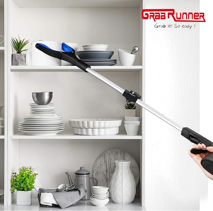 2 Pack 32 inch GrabRunner Reacher Grabber Tool with Strong Magnetic and Swivel Head (New Blue)