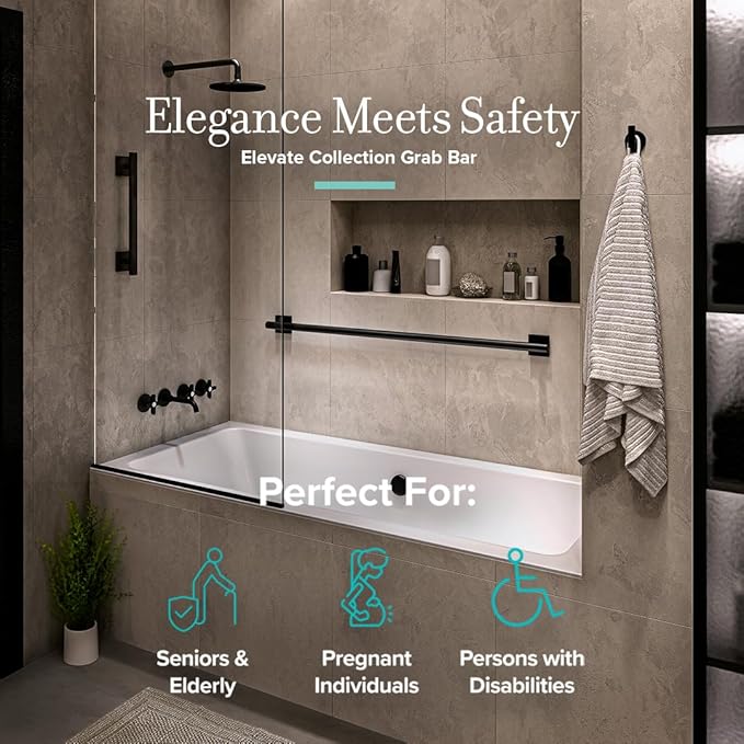 Gatco 940MX Elevate 12" L Grab Bar, Matte Black/ADA Compliant Stainless Steel Safety Grab Bar for Bathroom