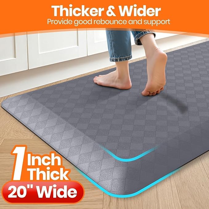 StepRite 1” Thick Kitchen Mats for Floor, Anti Fatigue Kitchen Rugs, Non-Slip,Heavy Duty Water Resistant Kitchen Rug, Standing Desk Mat for Friends, Family, Home, Kitchen, Office (32" x 20", Grey)