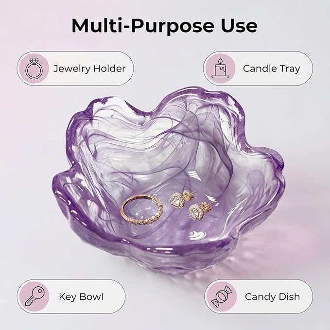 Flower Jewelry Dish Ring Holder Jewelry Tray Cute Vanity Organizer Room Decor Aesthetic Nightstand Bathroom Bedroom Decor Trinket Dish Small Valentine's Friendship Christmas Birthday Gifts for Women