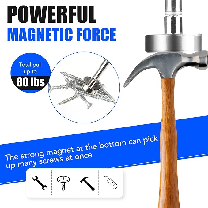 2PCS Telescoping Magnetic Pickup Tool with 40lb Pull Force, 30in Telescopic Strong Magnet Sticks, Non-Slip Long Extendable Magnet Pickup Tools, Magnetic Nail Picker Upper