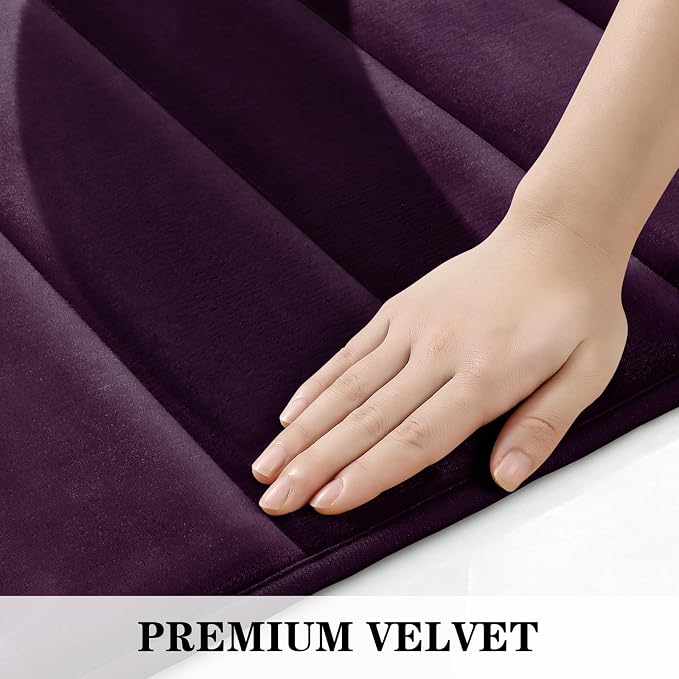BYSURE Purple Memory Foam Bathroom Rug Set 3 Piece, Non Slip Extra Soft Absorbent Machine Washable Toilet Bath Toilet Mat (17"x24"+20"x32"+U Shape 20"x24")