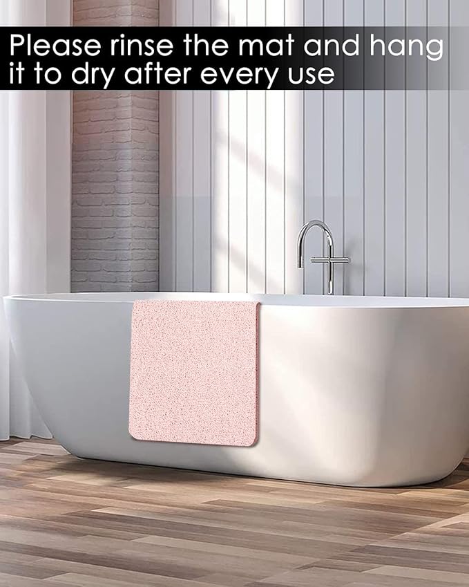 godehone Shower Mats Non Slip Without Suction Cups, PVC Loofah Bathroom Mats, Loofah Mats for Shower and Bathroom, Quick Drying, 15.7× 36 Inch, Pink