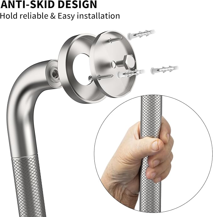 3 Pack Handicap Grab Bar Bundle,Munzong 16" 24" 32" Brushed Nickel Bathroom Bar for Shower, 1.25" Diameter Anti Slip Commercial Stainless Steel Balance Bar,Safety Hand Rail for Elderly Injury Senior