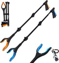 38" Extra Long Grabber Reacher Tool – 2 Pack Extra Long Foldable Reacher Grabber Pickup Tools with 360° Rotating Jaw - Heavy Duty Pick Up Grabbers for Seniors, Trash, Surgery Recovery (Orange Blue)