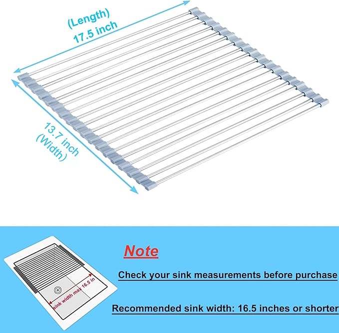 Seropy Roll Up Dish Drying Rack Over Sink Over The Sink Dish Drying Rack Kitchen Dish Drainer, Folding Dish Rack for Kitchen Sink Counter Stainless Steel Mat Foldable Dish Dryer Racks 17.5" x 13.7"