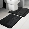YIHOUSE Memory Foam Bathroom Rug Sets, Black, 2 Piece-U Shape & Small Mat | Ultra Soft, Absorbent, Non-Slip, Machine Washable