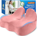 CushZone Seat Cushion, Memory Foam Office Chair Seat Cushion for Office Chairs/Car/Long Trip/Desk Chair/Gaming, Large Size for Sciatica & Hip & Tailbone Pain Relief, Sciatica Support (Pink)