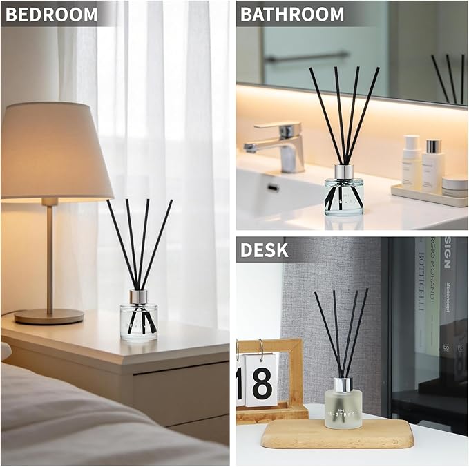 3 Pack Fragrance Reed Diffuser, 50ML Lavender Jasmine Lemongrass Aromatherapy Diffuser Set with 12 Black Fiber Sticks,Air Freshener for Bedroom Bathroom Office, 8.2X 6.6X 2.1 inch