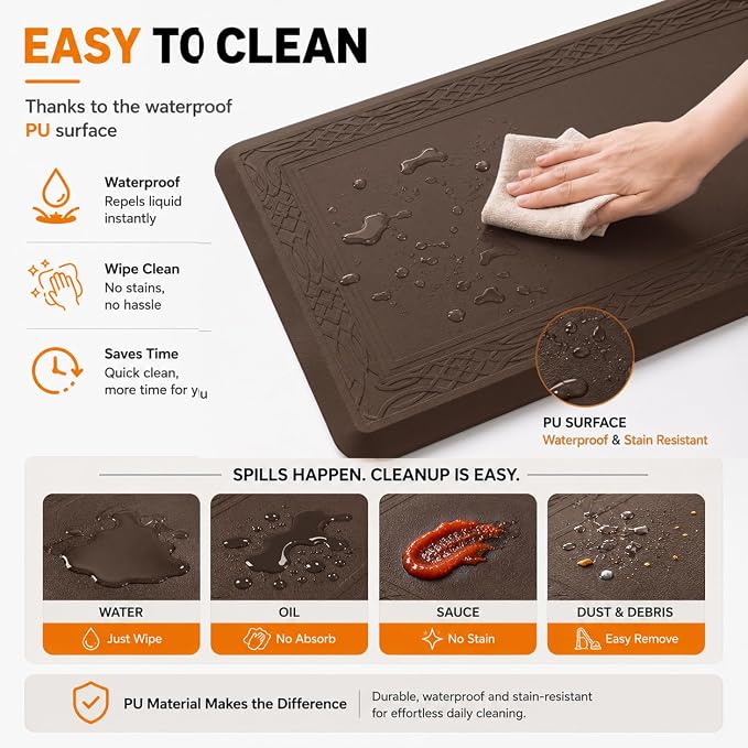 24 x 60 Inch Extra Support Anti Fatigue Comfort Kitchen Mat, Waterproof Long Kitchen Runner, Non-Slip Standing Desk Mat, Commercial Pads for Offices, Home, Garages (Bordeaux Coffee, 24'' x 60'')