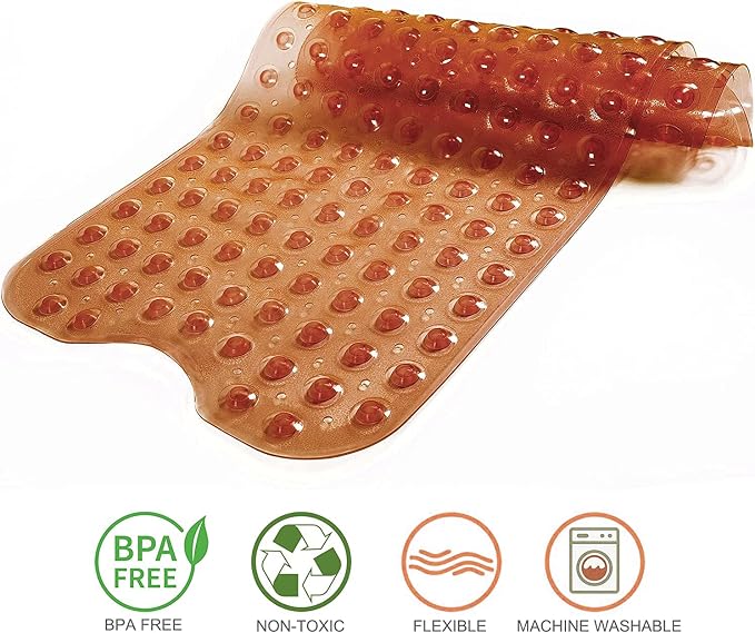 Tree Bud Bathtub Mats for Shower Tub Non-Slip Bath Mat 39 x 16 Inch Extra Long Shower Mat, Bath Tub Mat for Bathroom with Machine Washable, BPA Free for Kids (Clear Brown)