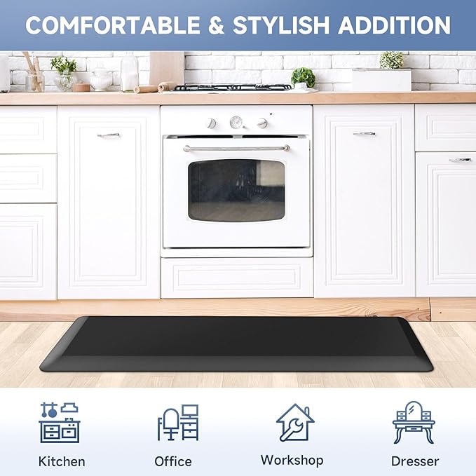4/5 Inch Thick Kitchen Mat Anti Fatigue Mat Kitchen Rugs Kitchen Decor Non-Slip, Stain & Water Resistant, Kitchen Mats Desk Mat for Kitchen, Office, Workshop, Black, 17'' x 60''