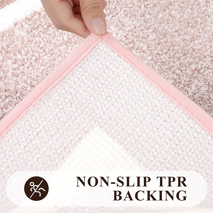 Pauwer 3 Piece Bath Mat Set, Non Slip Plush Rugs, Absorbent Shaggy Set With U-Shaped Contour Toilet Mat for Bathroom, Bedroom, Living Room - Dusty Pink