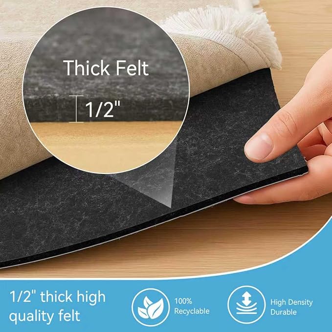 Warmstar 9x10 FT Non Slip Rug Pad,100% Waterproof Felt Rug Pad for Hardwood Floors,1/2” Thick Soft Carpet Pad with Natural Rubber Backing, Secure Grip & Floor Protection