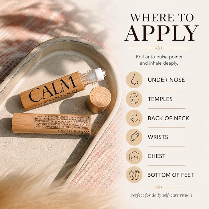 Calm Essential Oil Roller – Aromatherapy Roll On with Lavender & Chamomile – Calming Essential Oil Rollerball for Women, Self Care, Travel, Meditation & Wellness Gift – 10ml | Soulistic Root