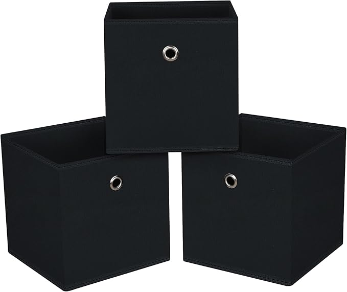 13x13x13 storage cube bins,collapsible fabric storage cubes Decorative storage basket,13 inch Record cube storage box for shelves,clothing,shelf,drawer,bathroom organizer,Set of 3 (Black)