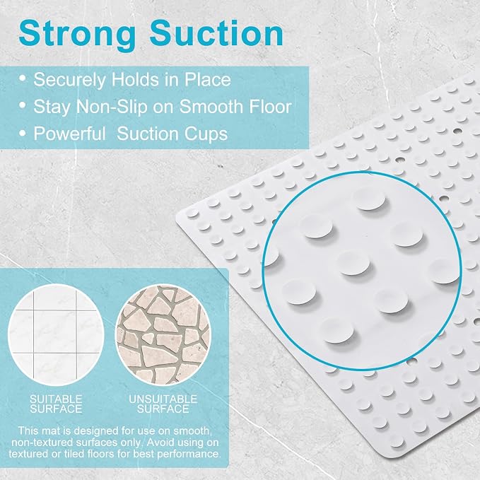 Webos Non-Slip Bath Mat for Tub & Shower：Silicone Foldable Bathtub Mat with Strong Suction Cups, Quick Drain Holes, Machine Washable Extra Large Bathroom Mats 35.8" x 17.7", White