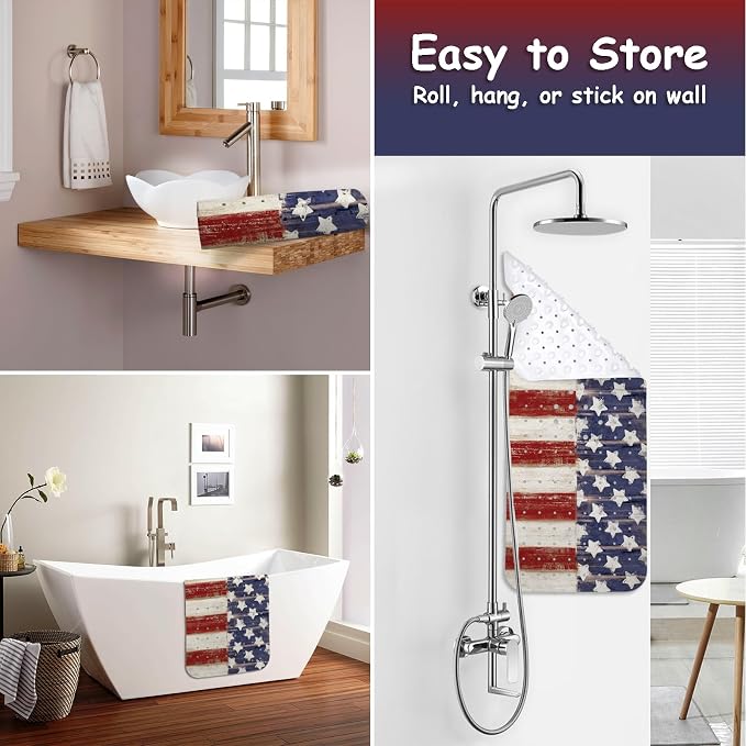 Bathtub Mat Non Slip, American Flag Extra Long Bath tub Mat Shower Floor Mat with Suction Cups and Drain Holes for Adults Kids Elderly 40 X 16 Inch