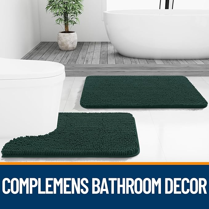 OLANLY Bathroom Runner Rugs 47x24, Soft Absorbent Chenille Bath Rugs, Rubber Backing Quick Dry, Machine Washable Long Bath Mats for Bathroom, Tub and Shower, Home Decor Accessories, Blackish Green