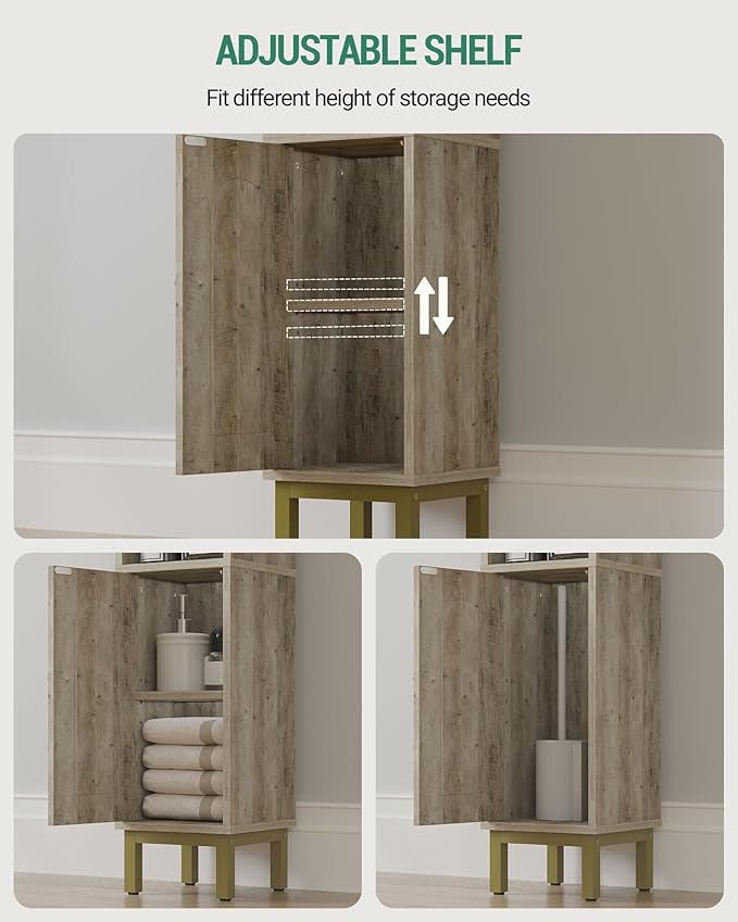 Hzuaneri Bathroom Storage Cabinet, Small Corner Floor Cabinet with Door and Shelves, Narrow Toilet Paper Holder, Bathroom Organizer with Adjustable Shelf, for Small Spaces, Rustic Greige BC08205X