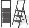 3 Step Ladder, DIAMONDFORGE Folding Step Stool with Wide Anti-Slip Pedal, Anti-Slip Feet and Handgrip, Sturdiest Steel Construction, Steel Ladder for Home, Black
