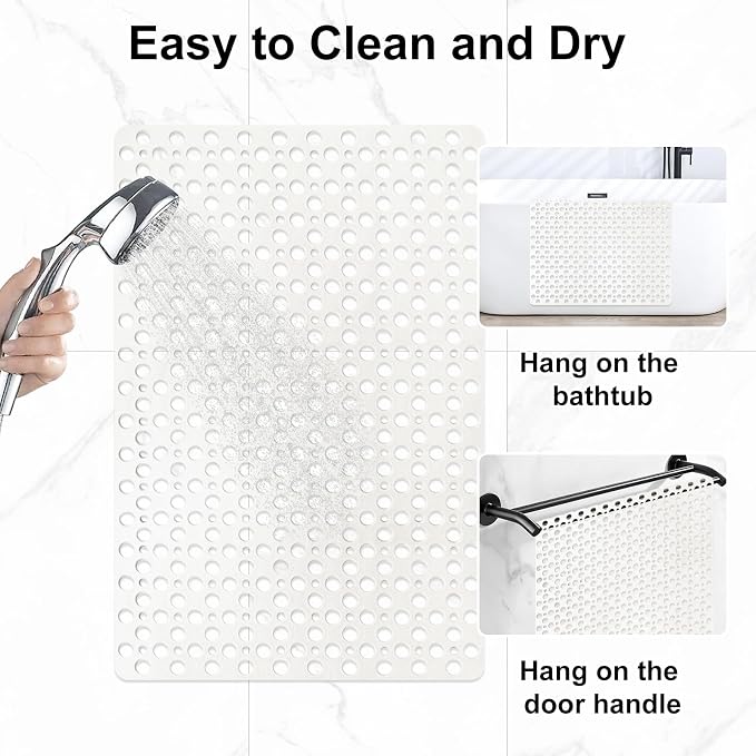 Non Slip Shower Mat with Suction Cups, 23.6x35.4 Inch Quick Drain TPE Anti Slip Shower Mats for Inside Shower, Large Bath Mat for Shower Soft on Feet, Easy to Dry&Cut Machine Washable