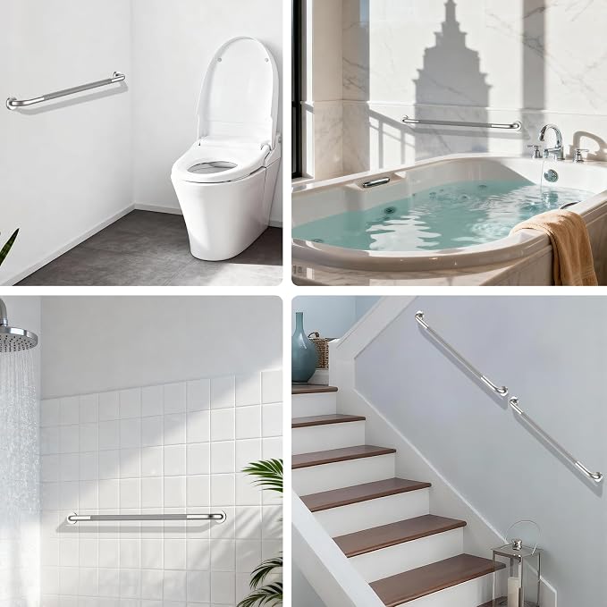 Shower Grab Bar 40 Inch, iHansee Brushed Nickel Bathroom Grab Bar w/Anti-Slip Knurled Grip, Stainless Steel Safety Handicap Bars, Wall Mounted Balance Support Handrail Bath Handle for Senior Elderly