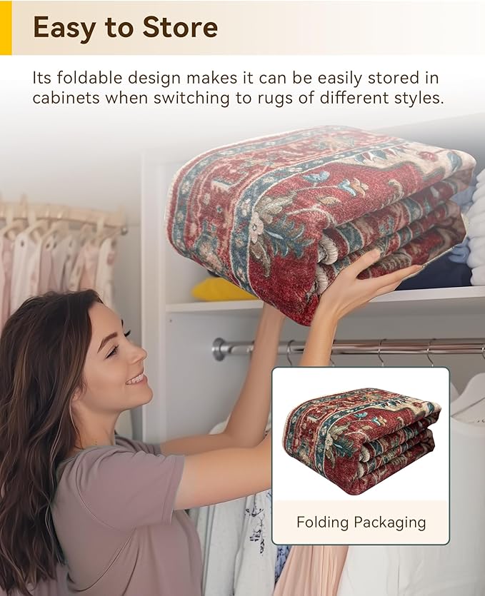 RELEANY Area Rugs Small 2'6"x4' Washable Non-Slip, Floral Vintage Distress Medallion Carpet for Kitchen Entryway Bathroom, Red Blue