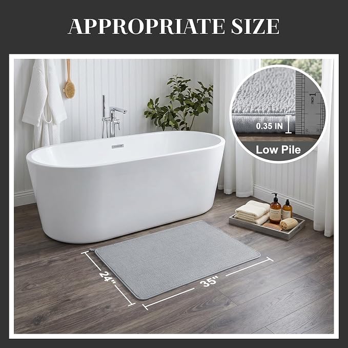 MontVoo Quick Dry Bath Mat 24"x35", Super Absorbent Bathroom Rug, 3D Honeycomb Mesh Base Non Slip Bath Mats for Bathroom, Machine Washable Low Pile Bath Rug for Bathtub Front, Shower, Sink, Grey