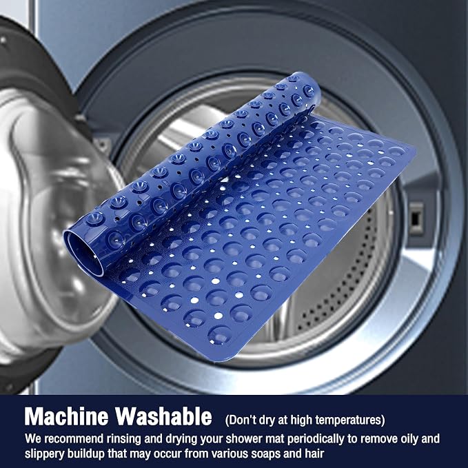 Square Shower Bathtub Mat Non Slip for Inside Shower Navy Blue 21x21 Inch, Shower Stall Mats for Bathroom Floor, Soft Bath Mat for Tub with Big Suction Cups Drain Holes, Easy Washable Dry