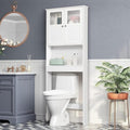 VINGLI Over The Toilet Storage Cabinet White Bathroom Storage Organizer Above the Toilet Shelf with Acrylic Glass Double Doors Wood Muebles para BañO Rack with Adjustable Shelf