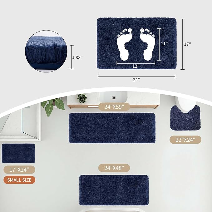 Disolla Navy Bathroom Rug 17x24 - Non-Slip Plush Small Bath Mat, Highly Absorbent & Ultra Soft Fluffy Floor Mat, Machine Washable for Shower and Tub