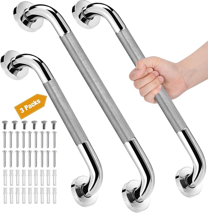 3 Packs Shower Grab Bars for Bathroom, 2 x 16 Inch & 1 x 12 Inch Safety Handicap Grab Bars for Wall, Anti-Slip Shower Handles for Elderly, Seniors, Disabled, Shower Handrails for Bathtub Toilet