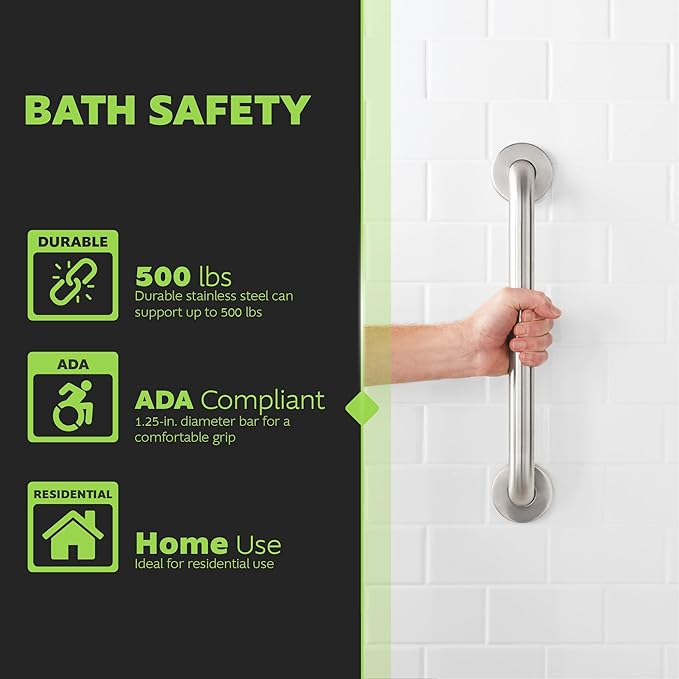 Homewerks 068 HW11436SS 36 inch Bathroom Grab Bar with 1-1/4 Inch Diameter and Concealed Screws ADA Compliant, Stainless Steel