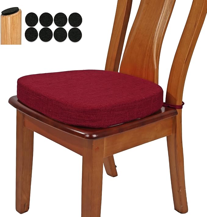 BUYUE Thickened 2.5" Friendly Woven Fabric Dining Chair Cushion, U-Shape High Density Foam Comfortable Chair Pad for Kitchen, Slip Resistant Indoor Seat Cushion (1 Piece, Red)