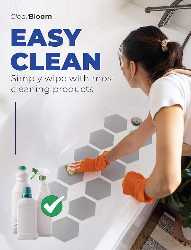 Clear Bloom Anti Slip Shower Stickers 24 PCS, Gray Non-Slip Shower Strips for Adults, Premium Adhesive Bath Tub Stickers