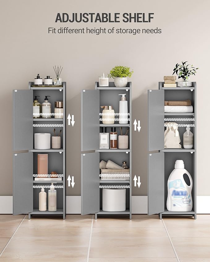 Hzuaneri Bathroom Storage Cabinet, Small Corner Floor Cabinet with 2 Doors and Adjustable Shelf, Narrow Toilet Paper Cabinets, Bathroom Organizer for Small Spaces, 7.9" D x 7.9" W x 29.5" H Gray
